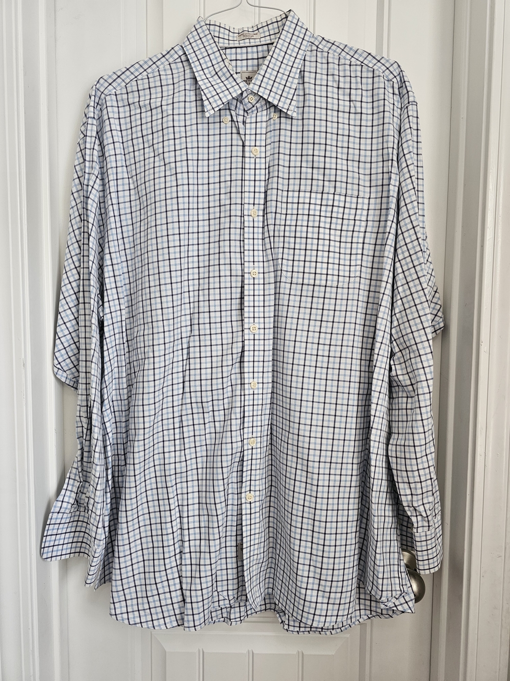 Peter Millar Men's White & Blue Windowpane Button-Down Shirt